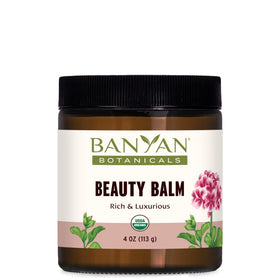 Banyan Botanicals Beauty Balm front jar showing label and natural packaging benefit