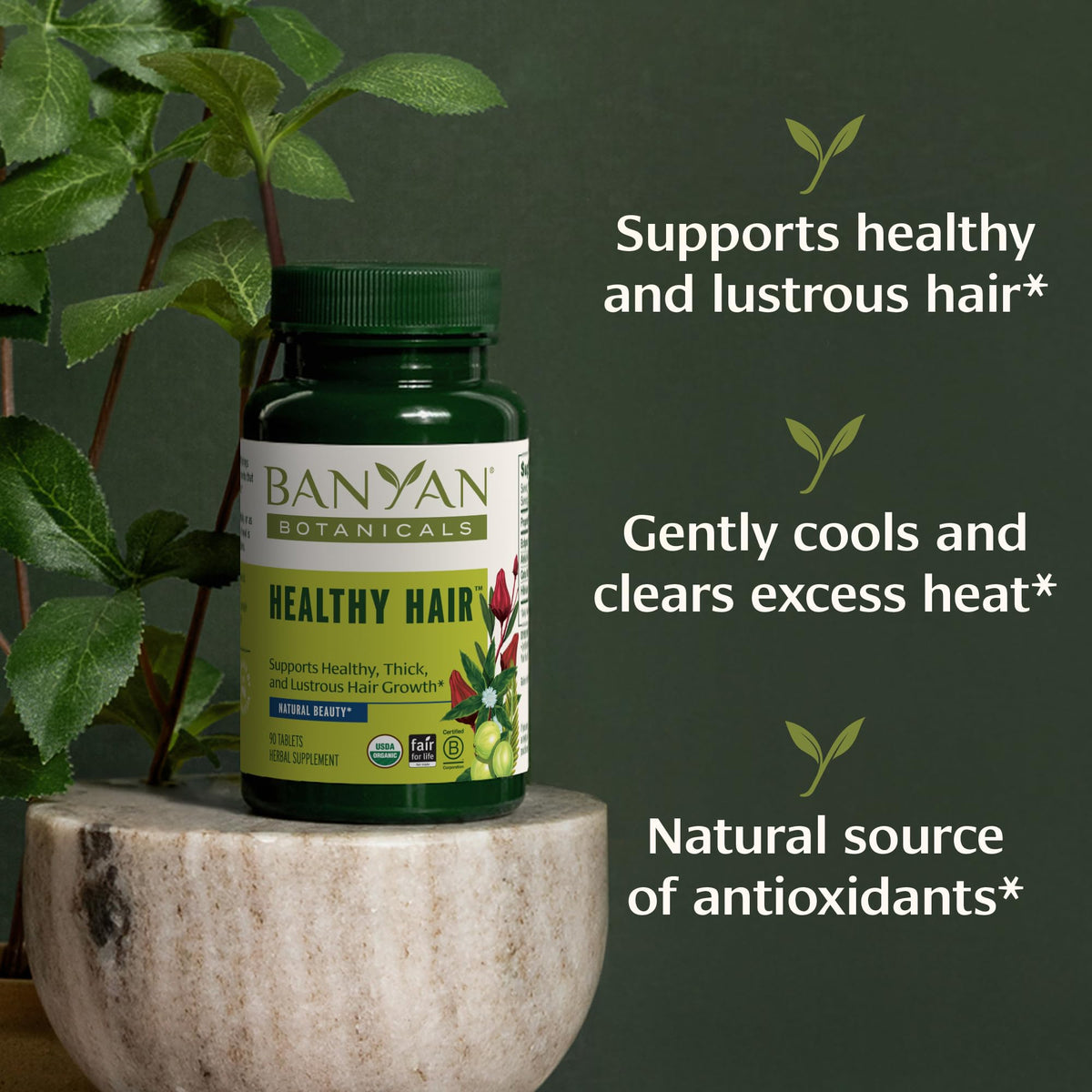 Banyan Botanicals scale comparison visualizing 90-tablet bottle quantity
