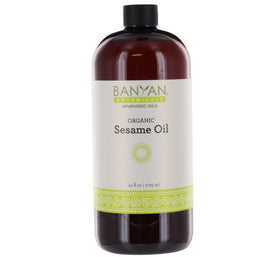 Banyan Botanicals bottle front view showing organic sesame oil benefit of purity