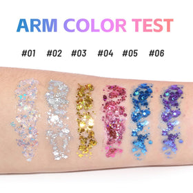 Baorder applied on cheek demonstrating even glitter coverage and long-lasting visual impact
