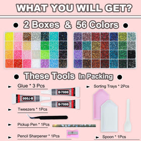 BAOYAALIN open boxes with 56 color grids displaying organized gems for easy selection