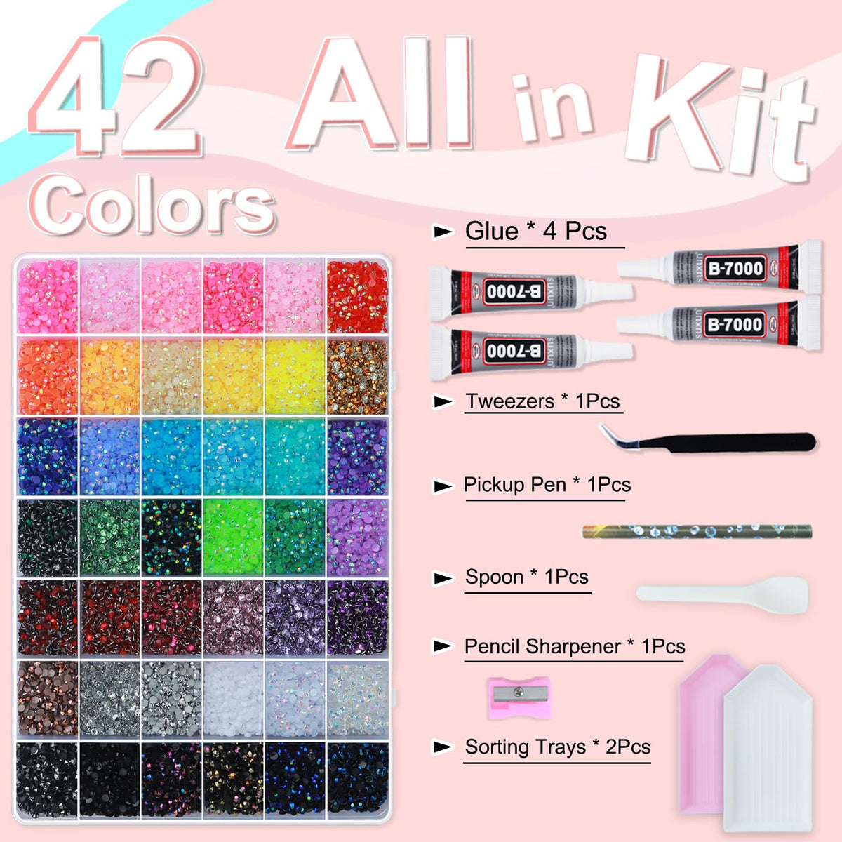 BAOYAALIN colorful rhinestone grid close view showing 42 colors for design flexibility
