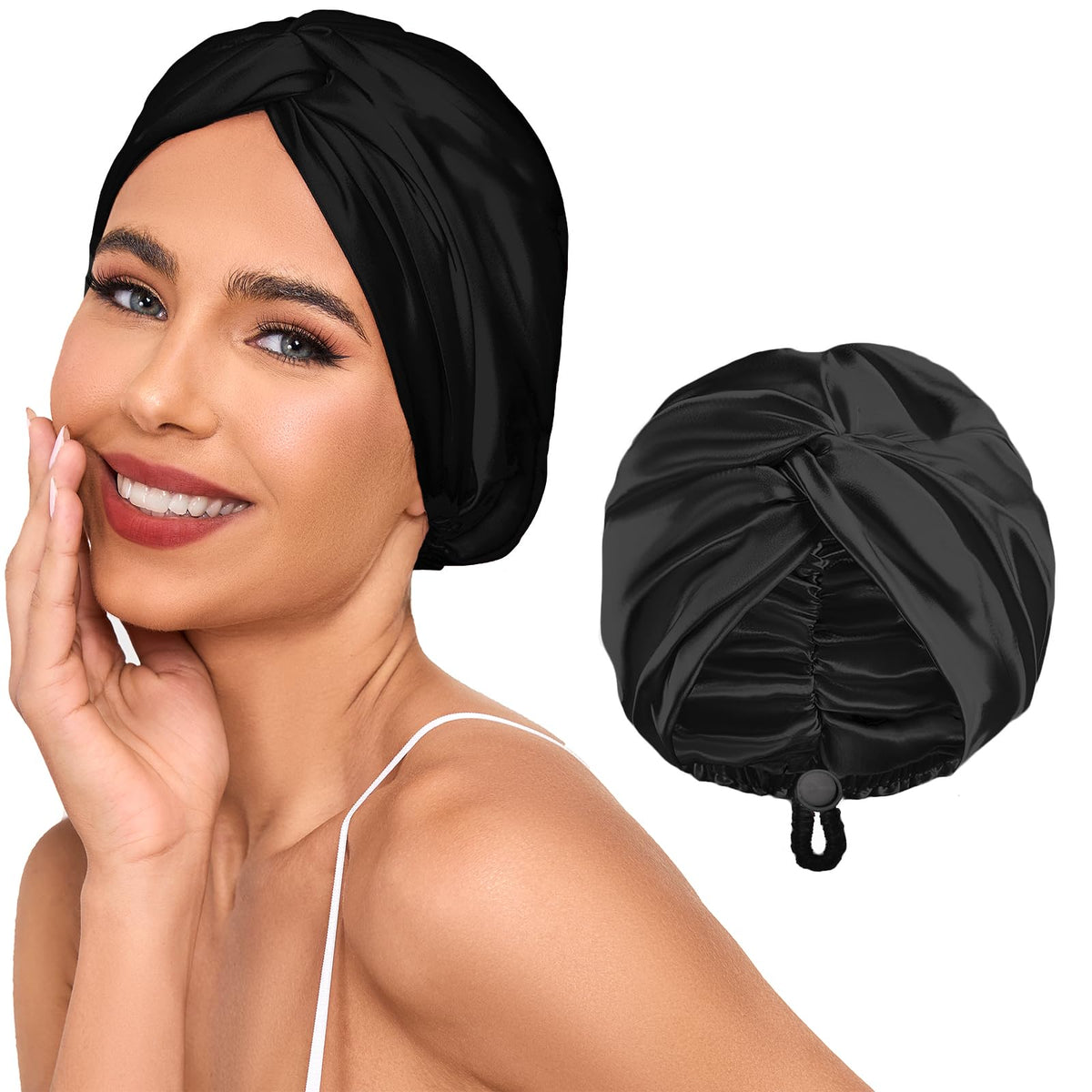 Baqzqudnl front view bonnet showing fit and sleek look for wrinkle-free sleep