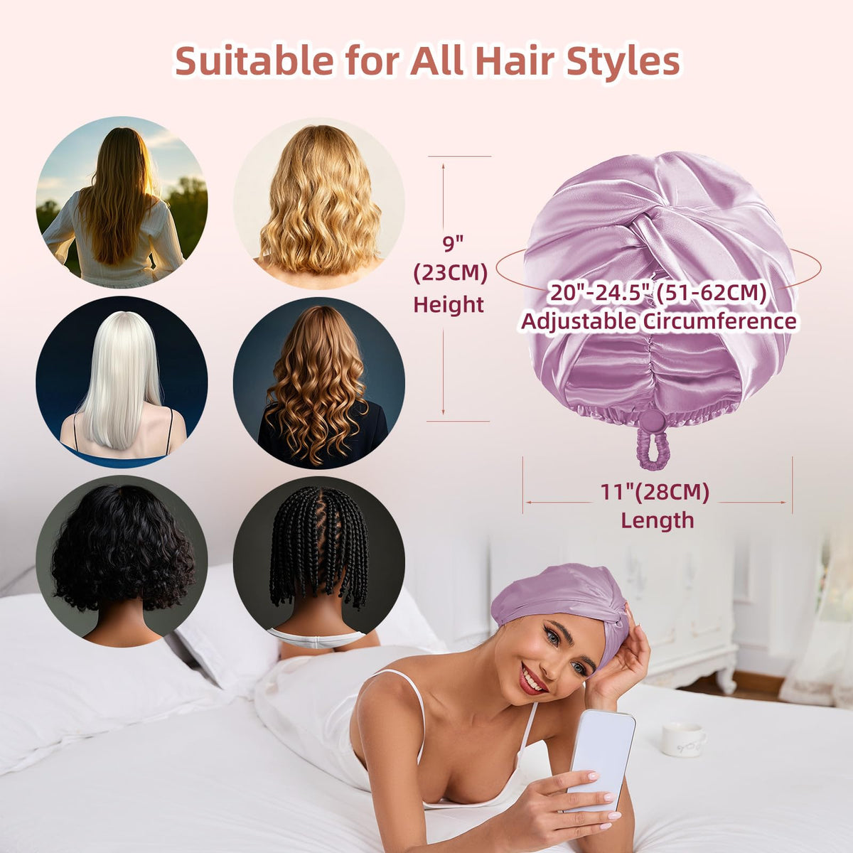 Baqzqudnl bonnet worn in bed, protecting hair and preserving hairstyle
