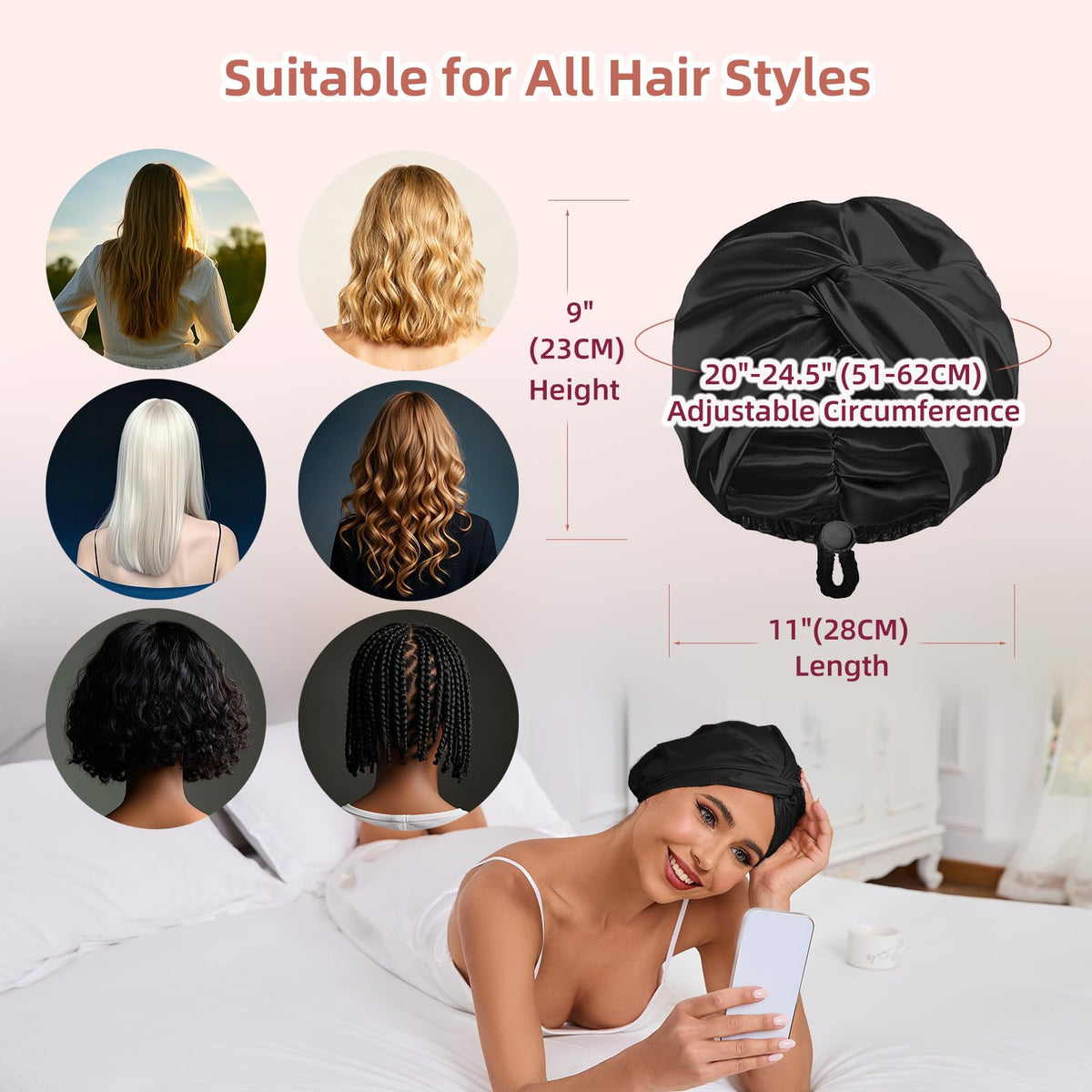 Baqzqudnl lifestyle image of woman sleeping with bonnet preserving hairstyle