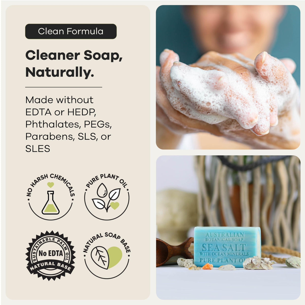 Australian Botanical Soap bar in hand demonstrating true 6.6 oz size benefit