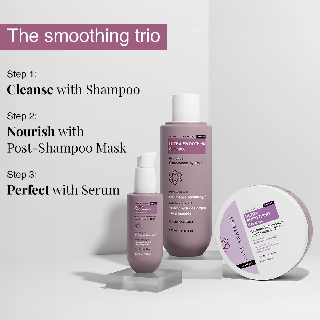 Bare Anatomy smooth styled hair after use showing frizz reduction benefit