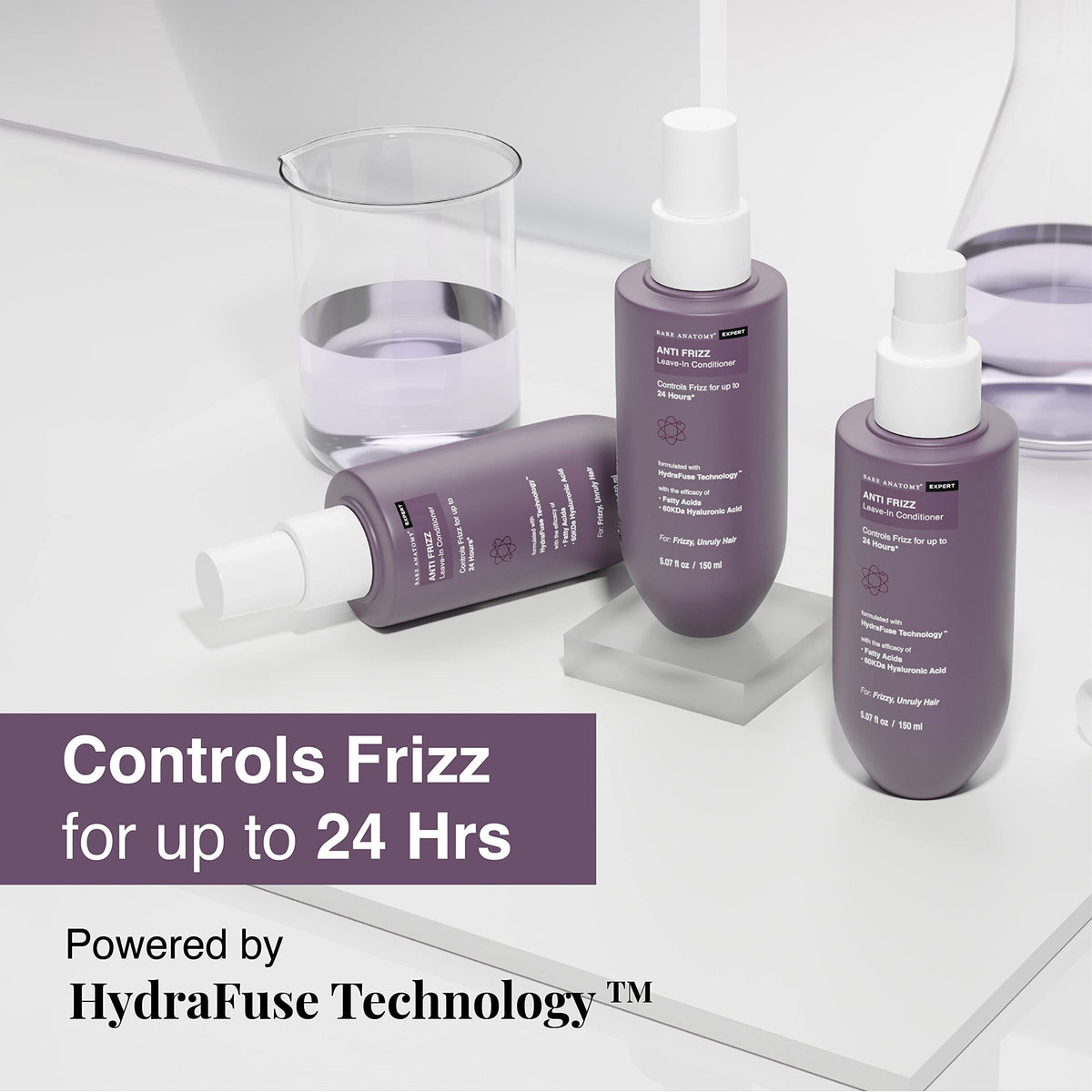 Bare Anatomy leave-in conditioner being dispensed into hand for effortless application