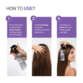 Bare Anatomy applying spray to scalp demonstrating targeted nourishment