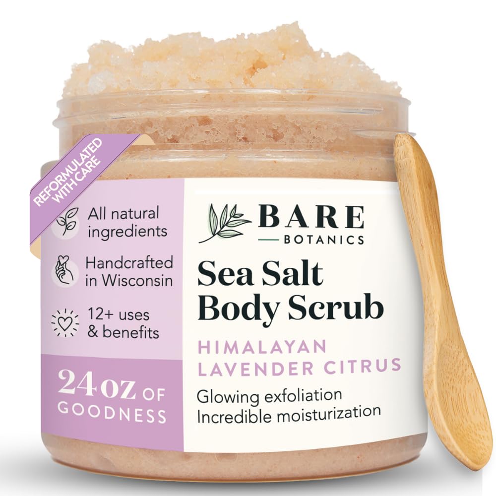 Bare Botanics front jar showing lavender citrus label and large 24oz size benefit