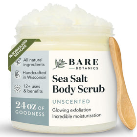 Bare Botanics front jar showing unscented sea salt scrub for clean skin