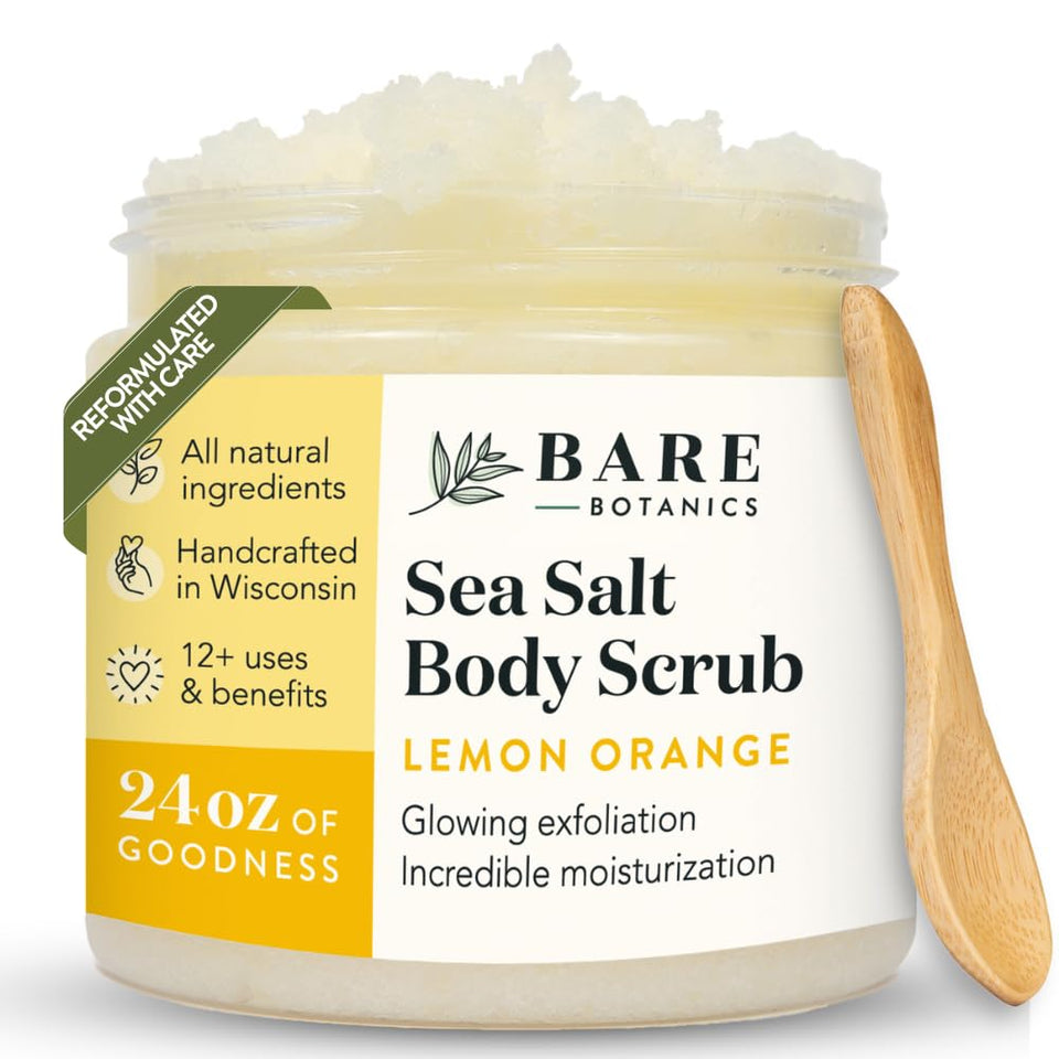 Bare Botanics jar front view showing lemon orange label and 24oz size benefit