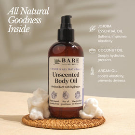 BARE BOTANICS oil texture in palm highlighting lightweight absorption benefit