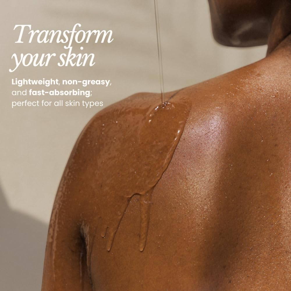 BARE BOTANICS pump open dispensing oil illustrating easy application benefit