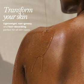 BARE BOTANICS pump open dispensing oil illustrating easy application benefit