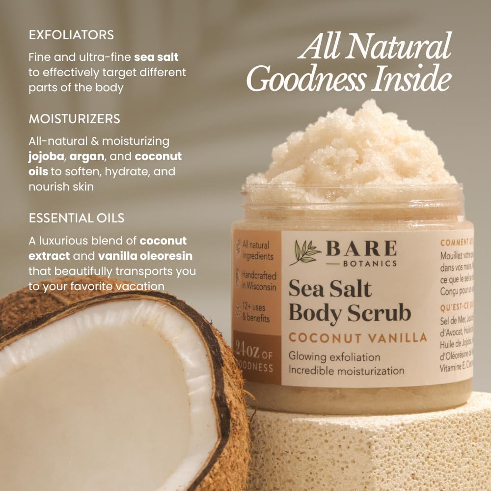 Bare Botanics close-up texture of sea salt scrub showing gentle exfoliation and moisturizing blend