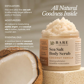 Bare Botanics close-up texture of sea salt scrub showing gentle exfoliation and moisturizing blend