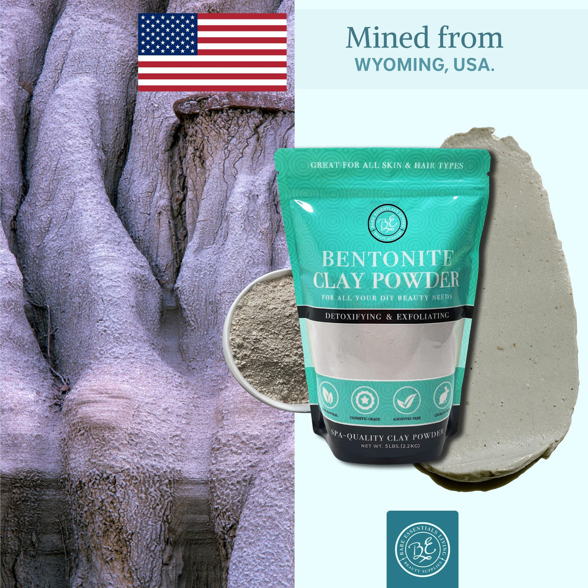 Bare Essentials Living clay in a tub as bath soak in relaxing setting benefit