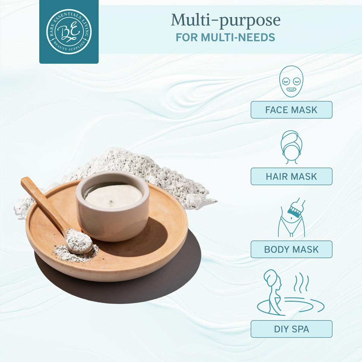 Bare Essentials Living close-up of fine white kaolin texture and smoothness