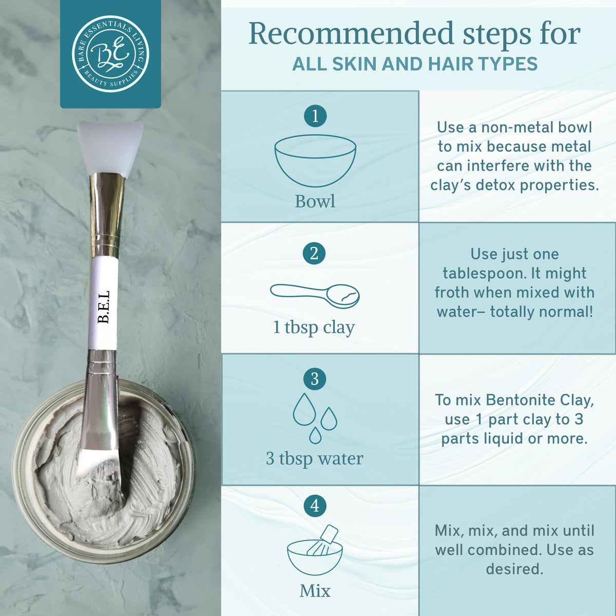 Bare Essentials Living clay being measured on scale and spoon for accurate DIY recipes