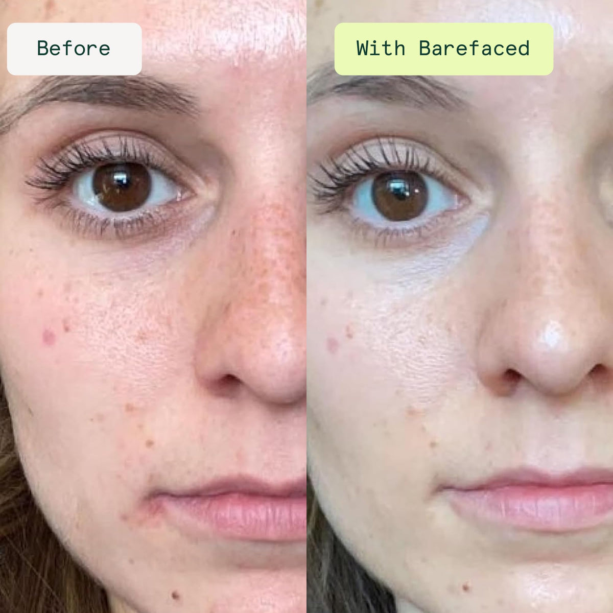 Barefaced application on neck and face demonstrating smooth spreadability and quick absorption