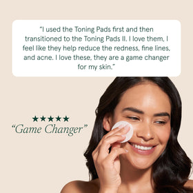 Barefaced pad being applied after cleansing demonstrating quick routine and brighter skin