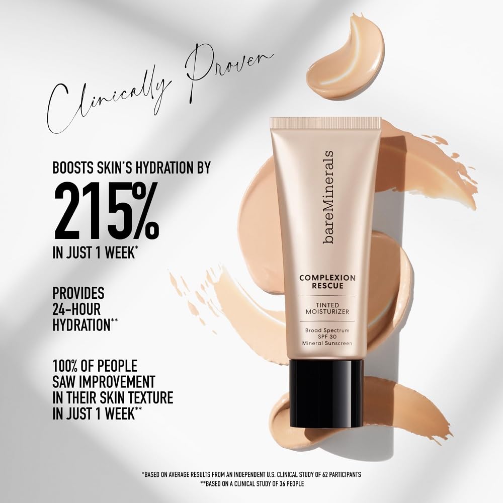 bareMinerals blending tinted moisturizer on hand showing quick absorption and buildable coverage benefit