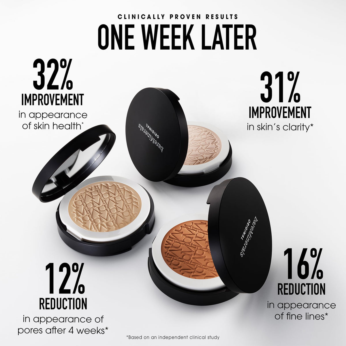 bareMinerals applying powder with brush for natural, buildable coverage benefit