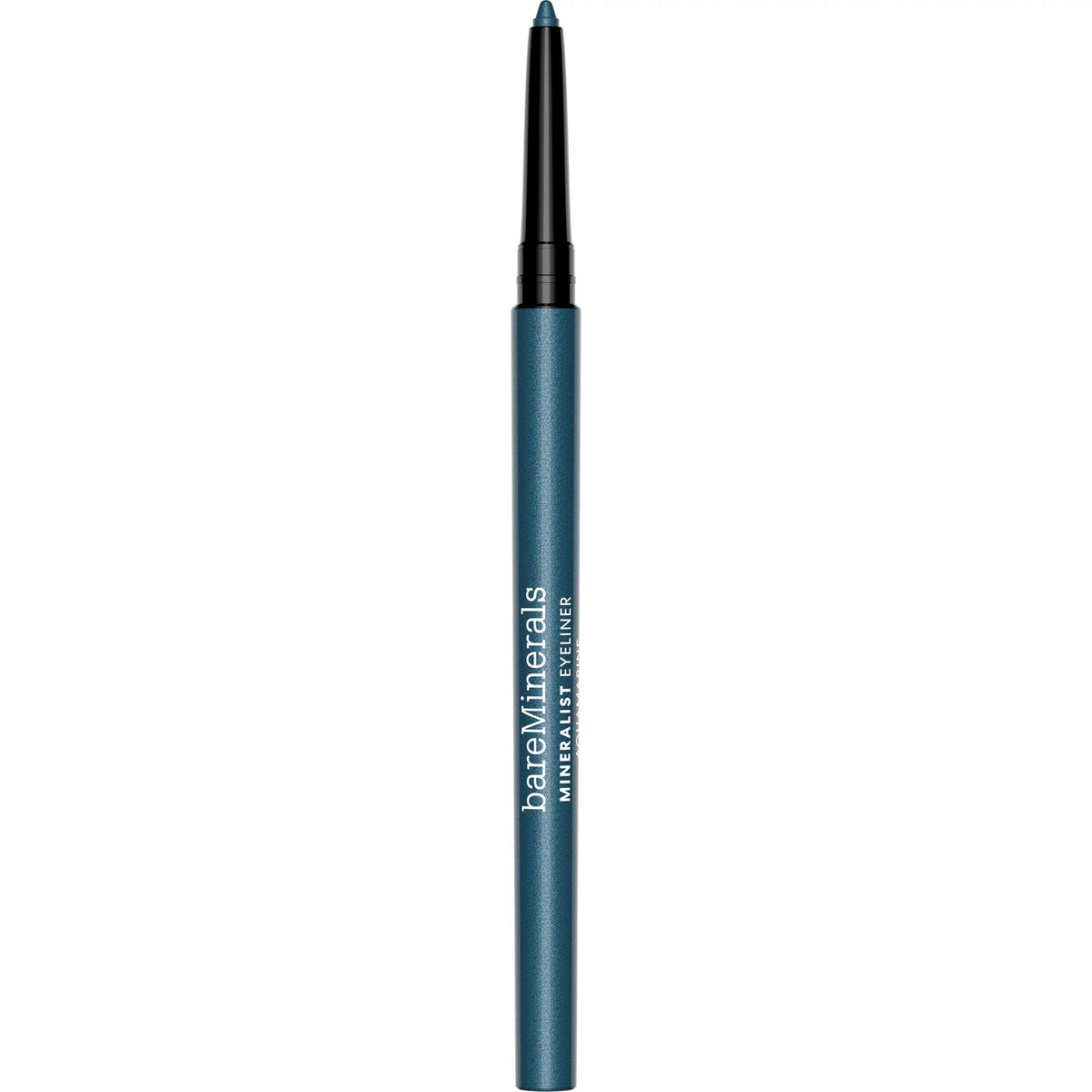 bareMinerals aquamarine eyeliner front packaging shows sleek retractable tube and color