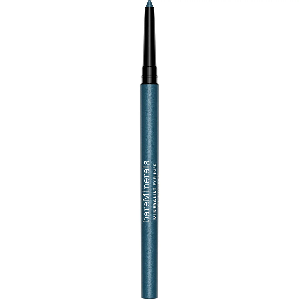 bareMinerals aquamarine eyeliner front packaging shows sleek retractable tube and color