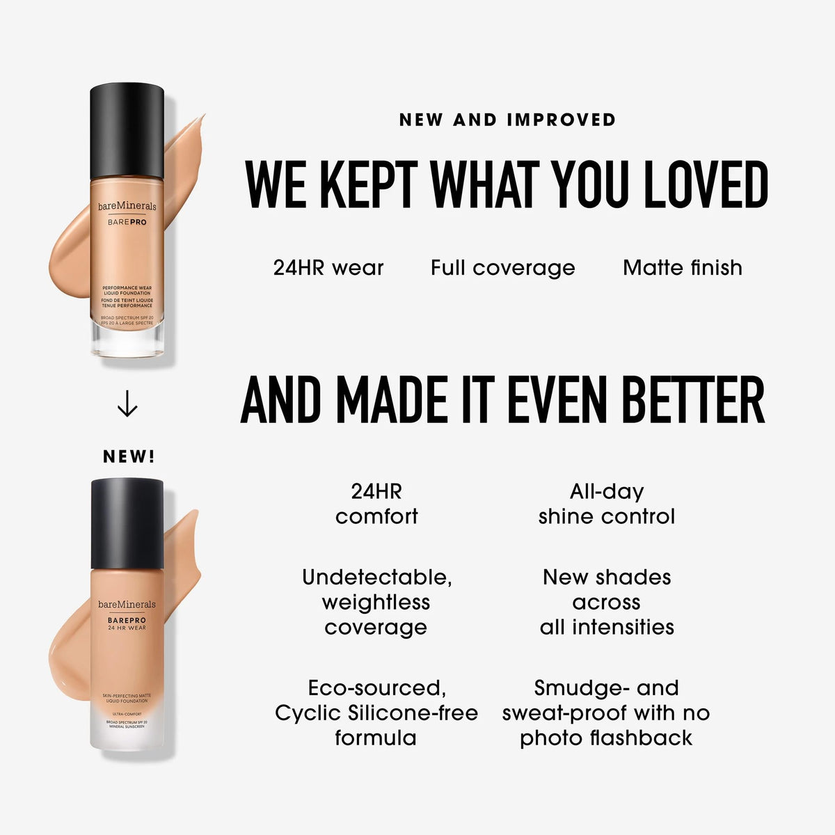 bareMinerals bottle next to hand for size and scale comparison benefit
