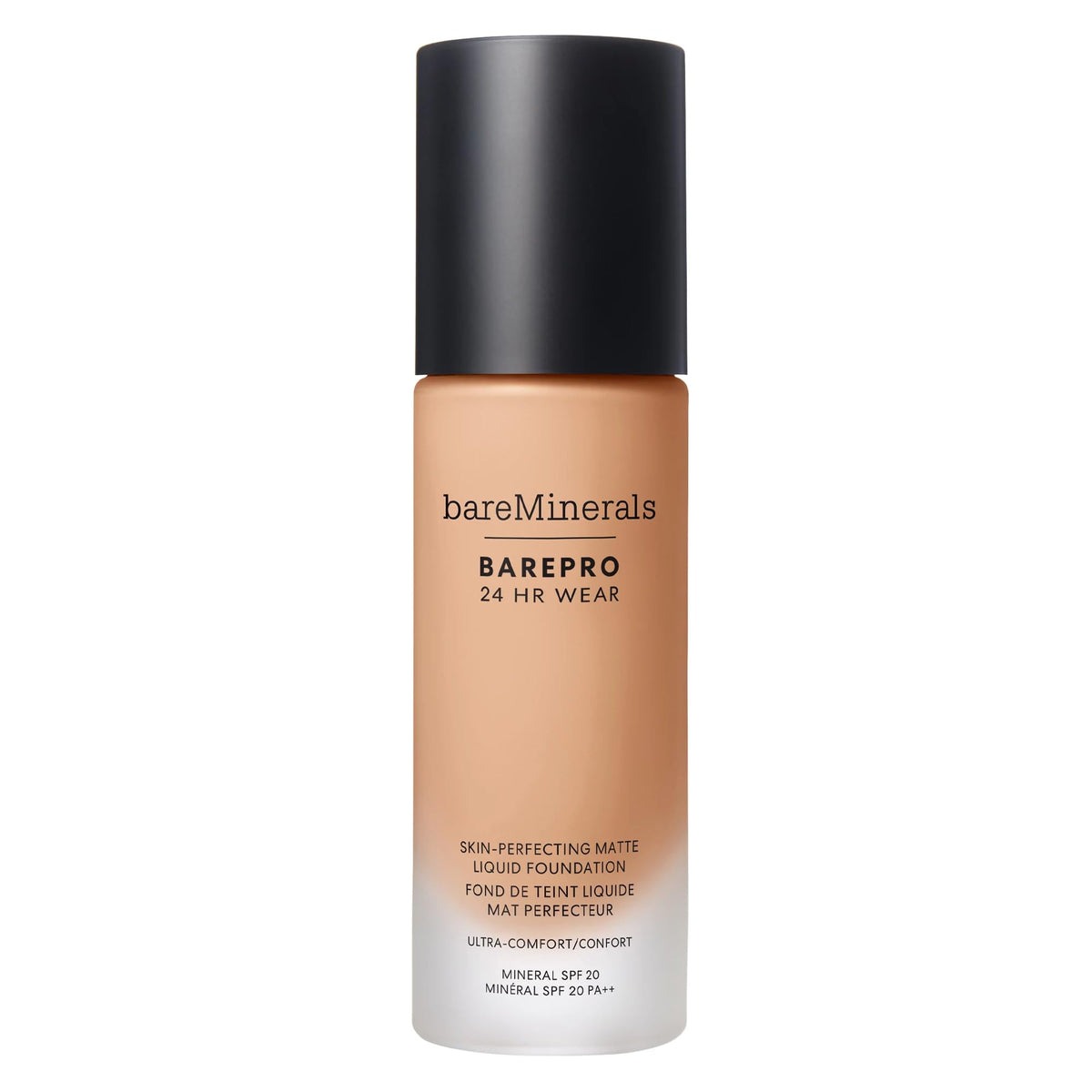 bareMinerals front packaging showing bottle and label, sleek protection