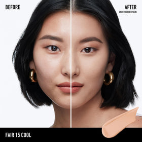 bareMinerals pump dispensing foundation into hand demonstrating effortless application