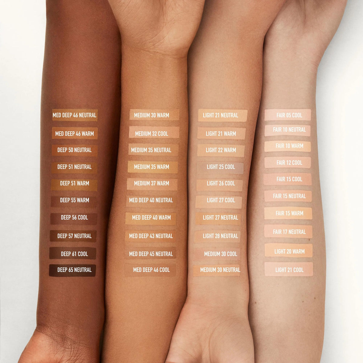 bareMinerals swatches on arm displaying shade range for finding a true color match
