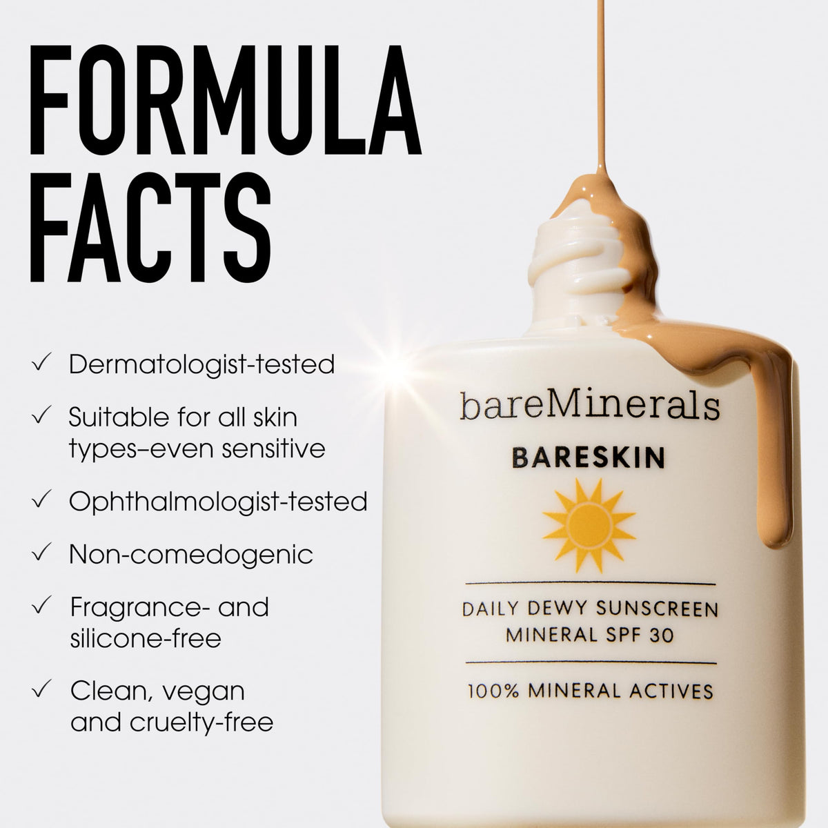 bareMinerals label and shade close-up showing clear ingredient and shade info benefit
