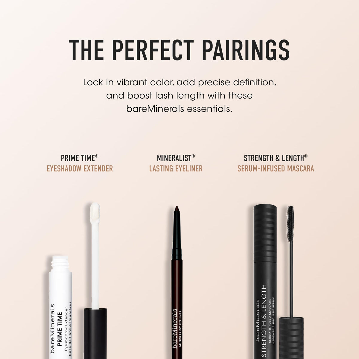 bareMinerals Celestine next to makeup brushes and palette, brand shows scale and use