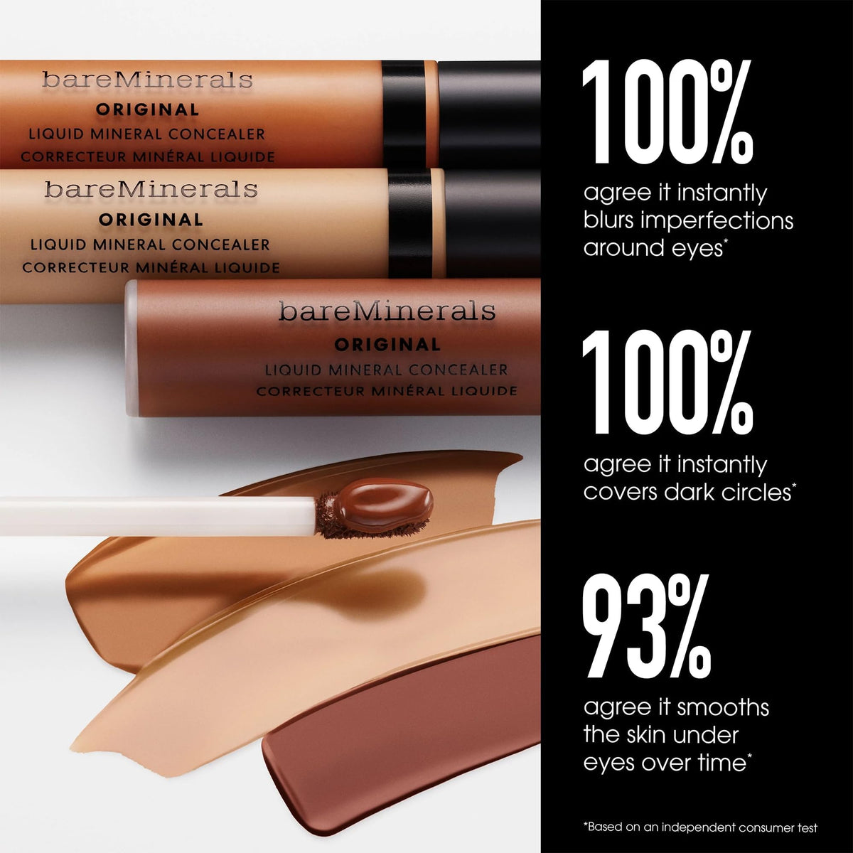 bareMinerals shade swatches on skin demonstrating buildable medium coverage