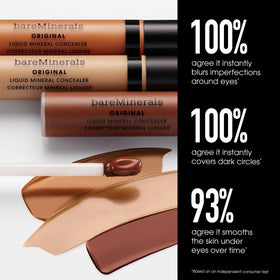 bareMinerals shade swatches on skin demonstrating buildable medium coverage