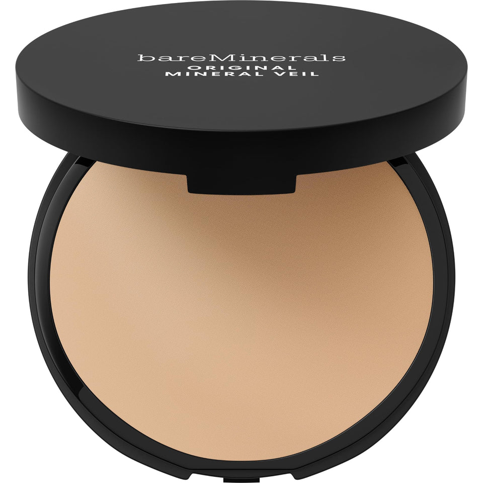 bareMinerals compact front view showing branding and sleek case for travel convenience