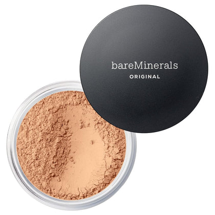bareMinerals jar front view showing product and shade, highlights clean ingredients