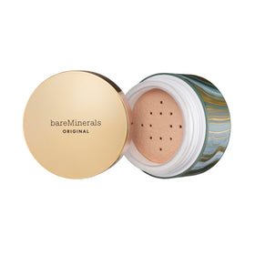 bareMinerals front packaging medium beige shows deluxe holiday jar and benefit of value size