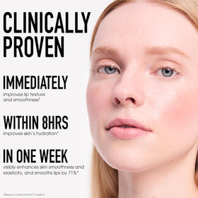 bareMinerals product applied to lips offering hydrated, dewy tint and comfortable wear