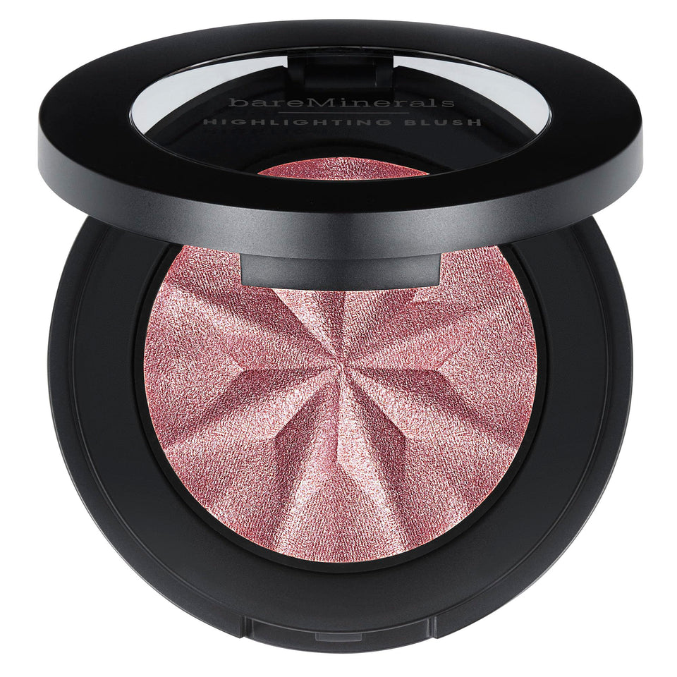 bareMinerals compact front view showing Mauve Glow and portable design benefit