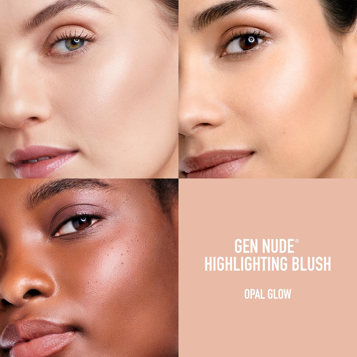 bareMinerals model cheeks with Opal Glow for natural radiance