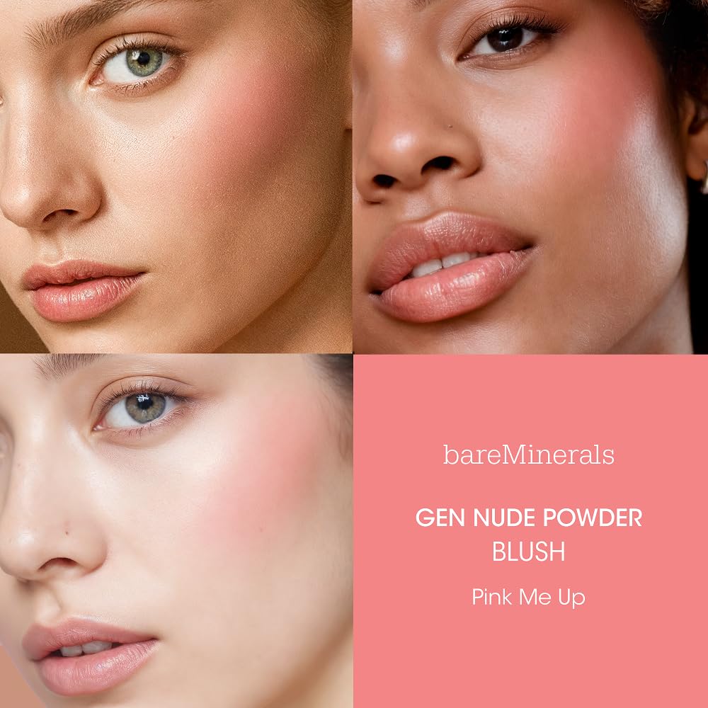 bareMinerals open pan showing Pink Me Up powder and clear color payoff