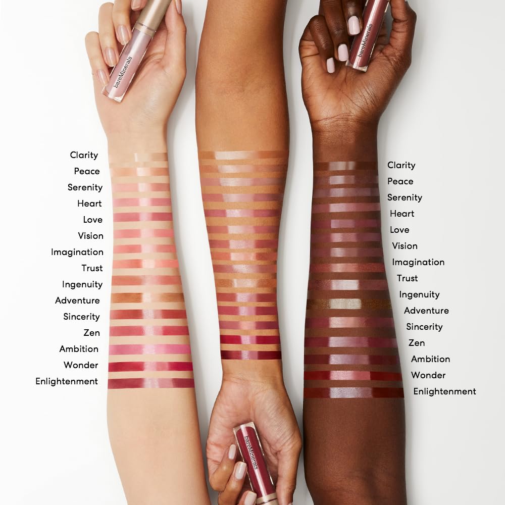 bareMinerals applicator and glossy texture on fingertip, showing smooth non-sticky finish