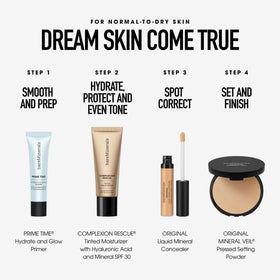bareMinerals primer on bathroom counter in lifestyle setting, suggests daily routine benefit