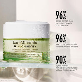 bareMinerals gel applied on hand demonstrating fast absorption and non-greasy finish benefit