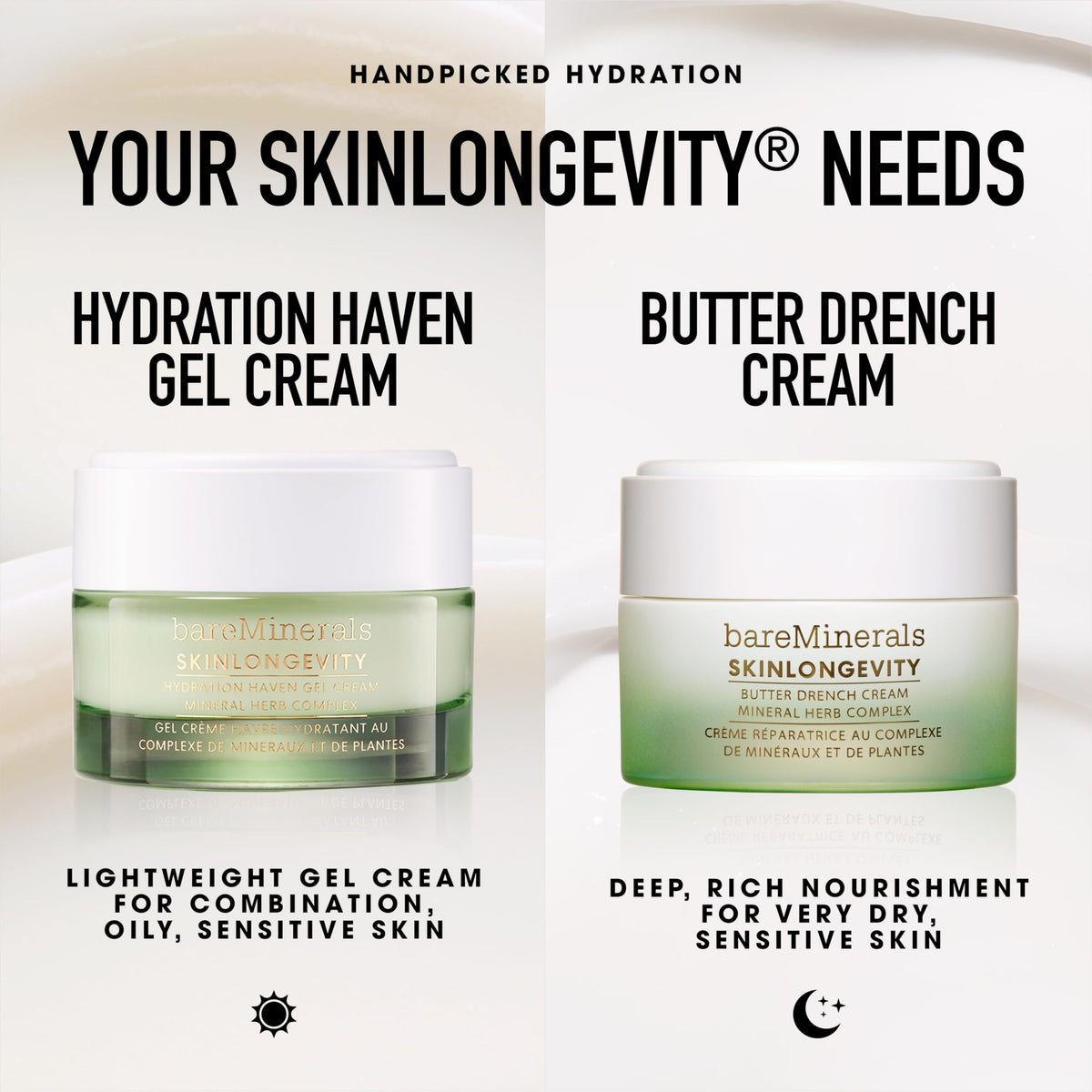 bareMinerals before and after skin texture comparison showing smoother-looking skin benefit