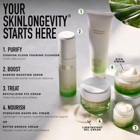 bareMinerals jar on bathroom shelf in lifestyle setting for daily routine inspiration benefit